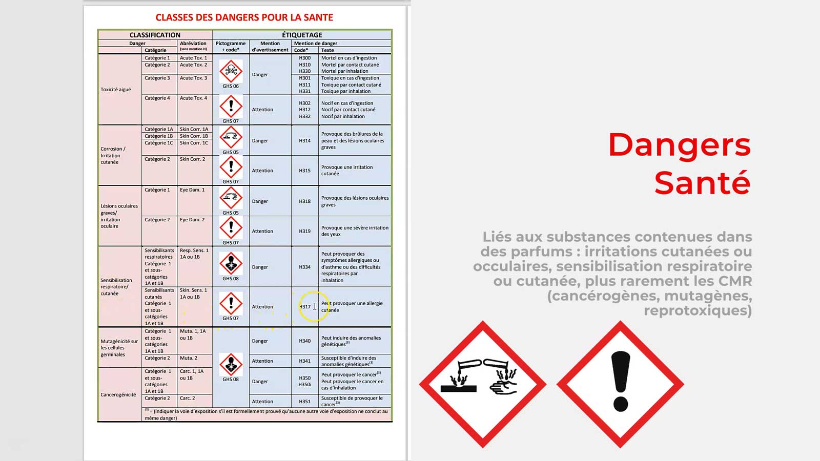 Les catégories de dangers FDS