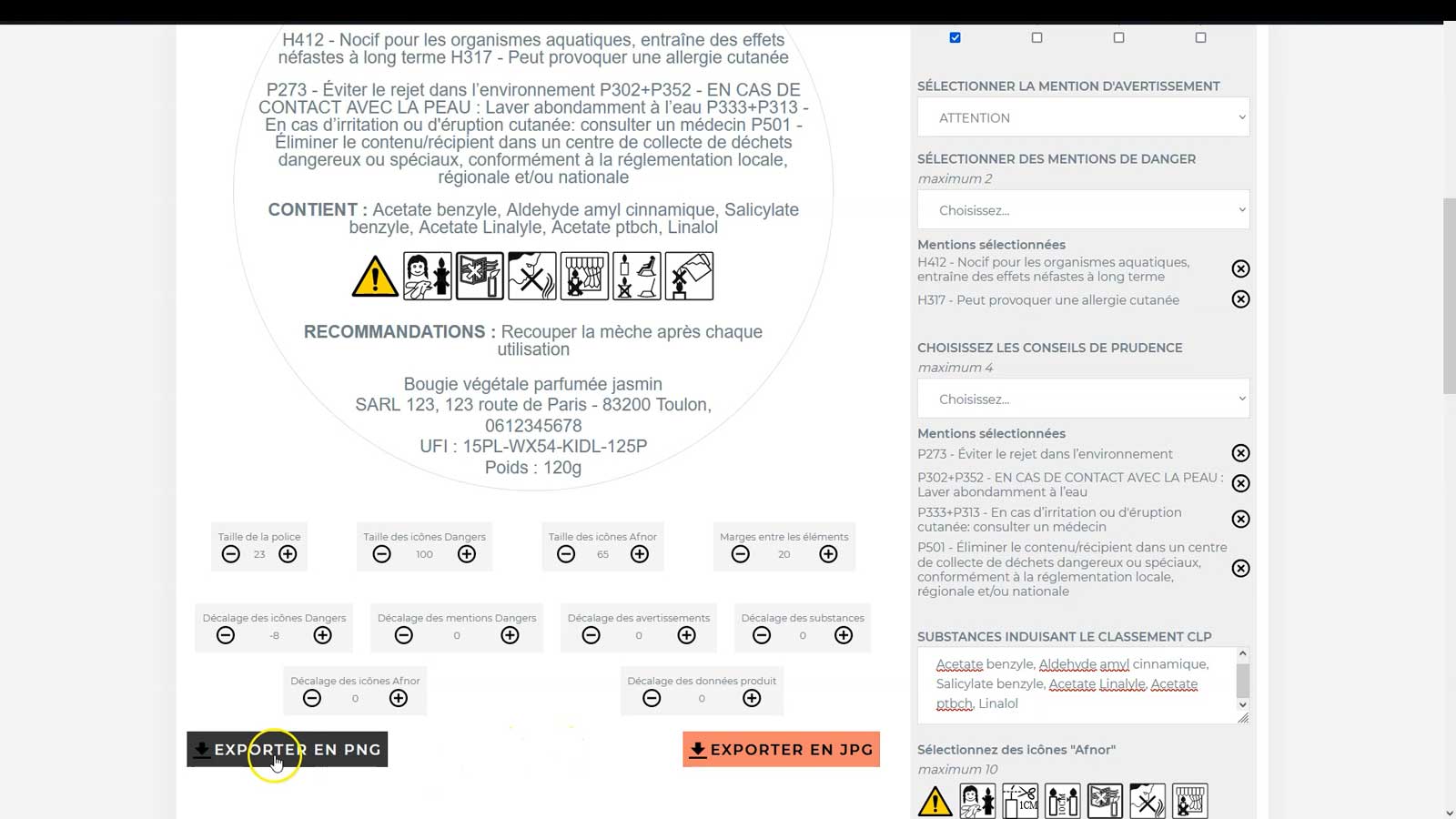 Utilisation du générateur d'étiquettes pour bougies